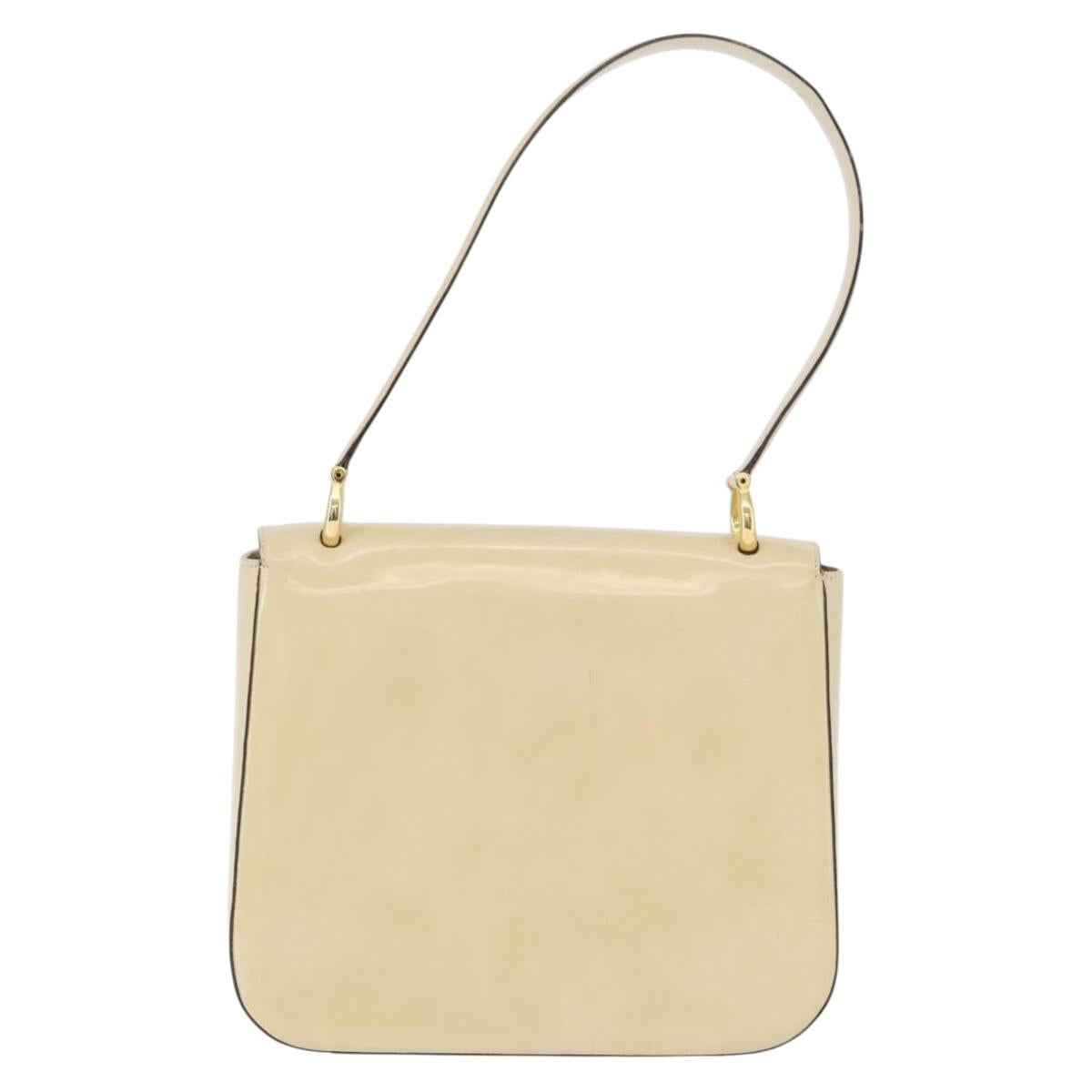 CELINE Shoulder Bag Patent Beige Gold Tone Auth 198345A