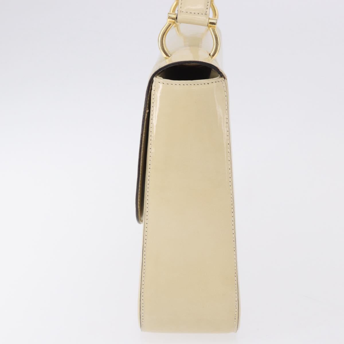 CELINE Shoulder Bag Patent Beige Gold Tone Auth 198345A