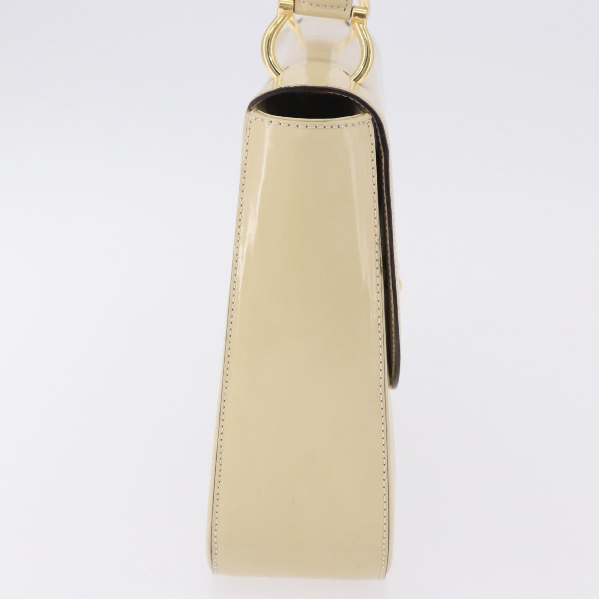 CELINE Shoulder Bag Patent Beige Gold Tone Auth 198345A