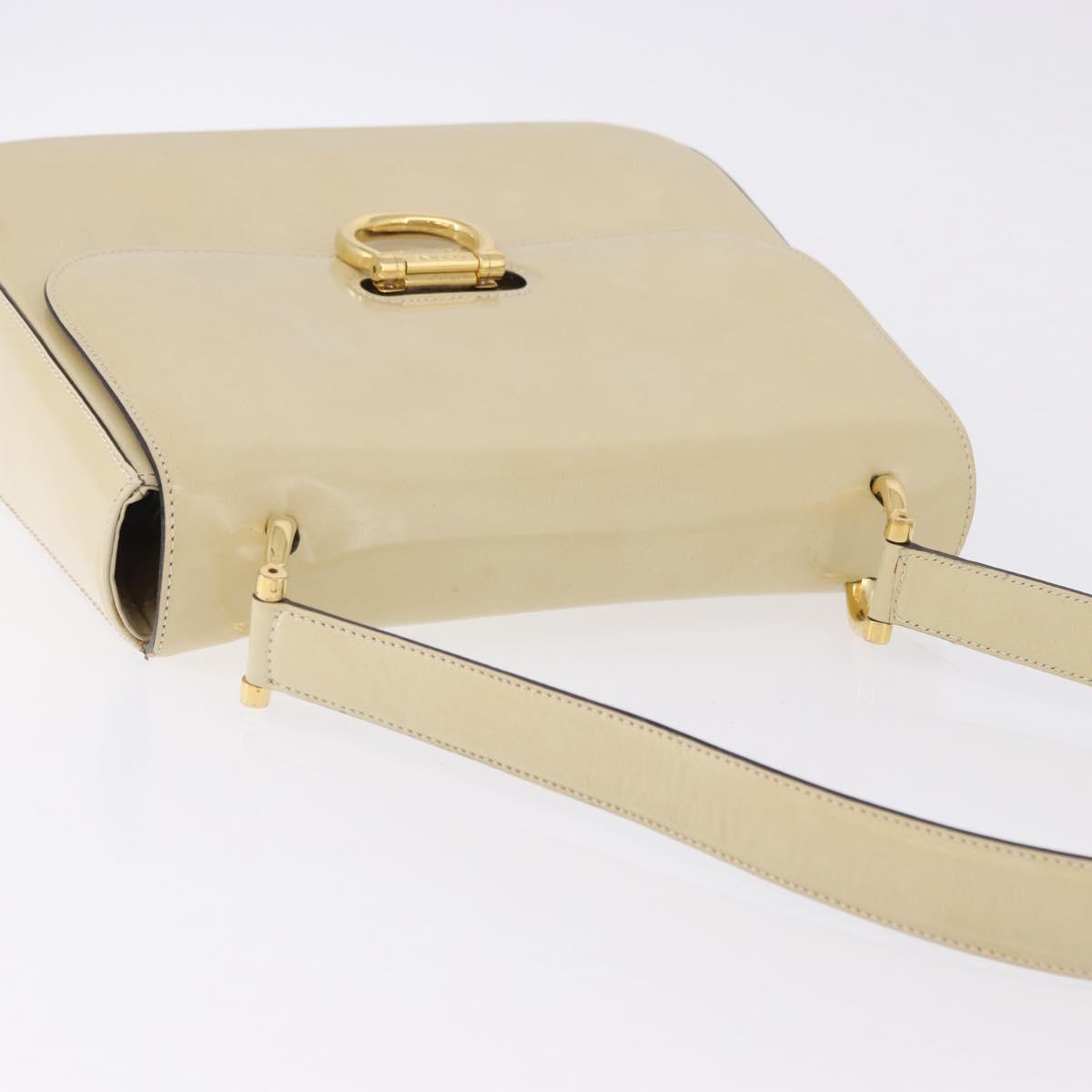 CELINE Shoulder Bag Patent Beige Gold Tone Auth 198345A