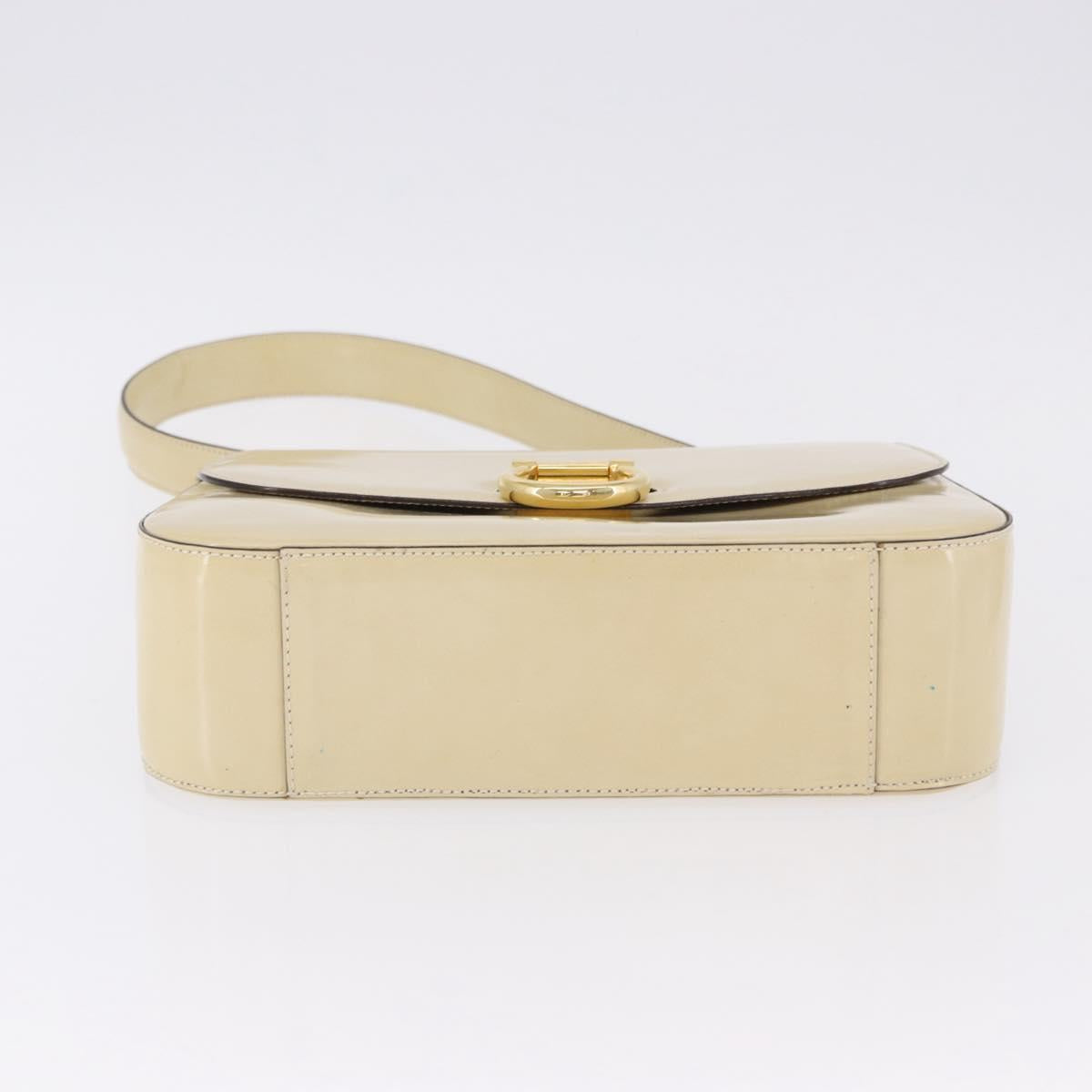CELINE Shoulder Bag Patent Beige Gold Tone Auth 198345A