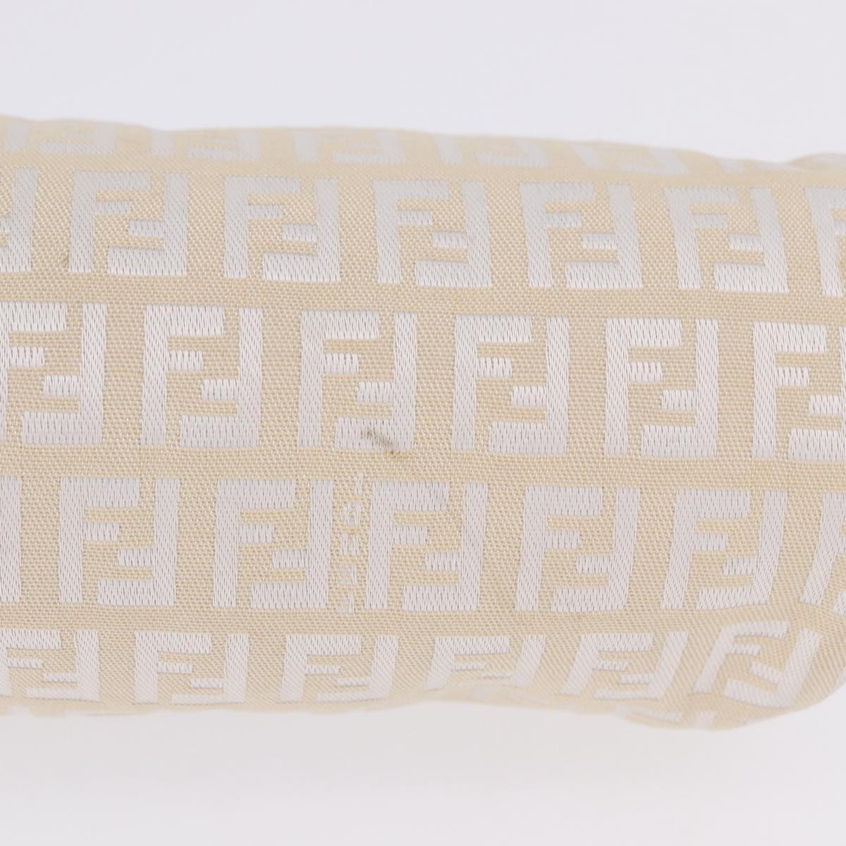 FENDI Zucchino Canvas Accessory Pouch Ivory Silver Auth 198349A