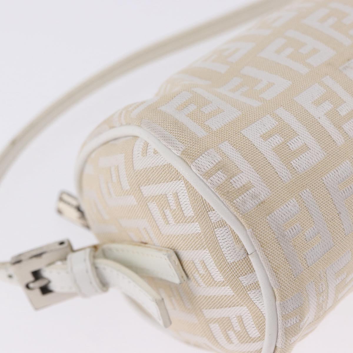 FENDI Zucchino Canvas Accessory Pouch Ivory Silver Auth 198349A