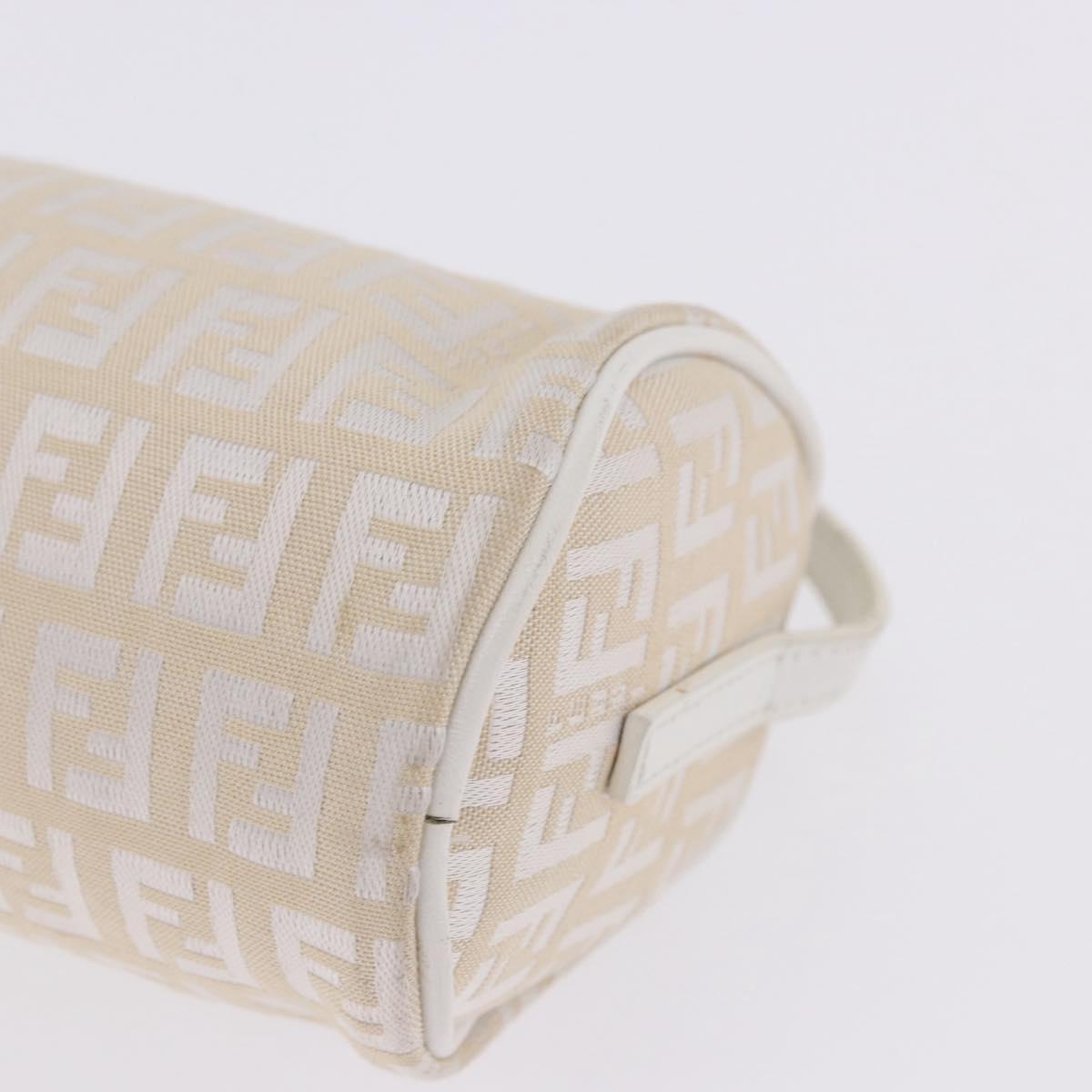 FENDI Zucchino Canvas Accessory Pouch Ivory Silver Auth 198349A