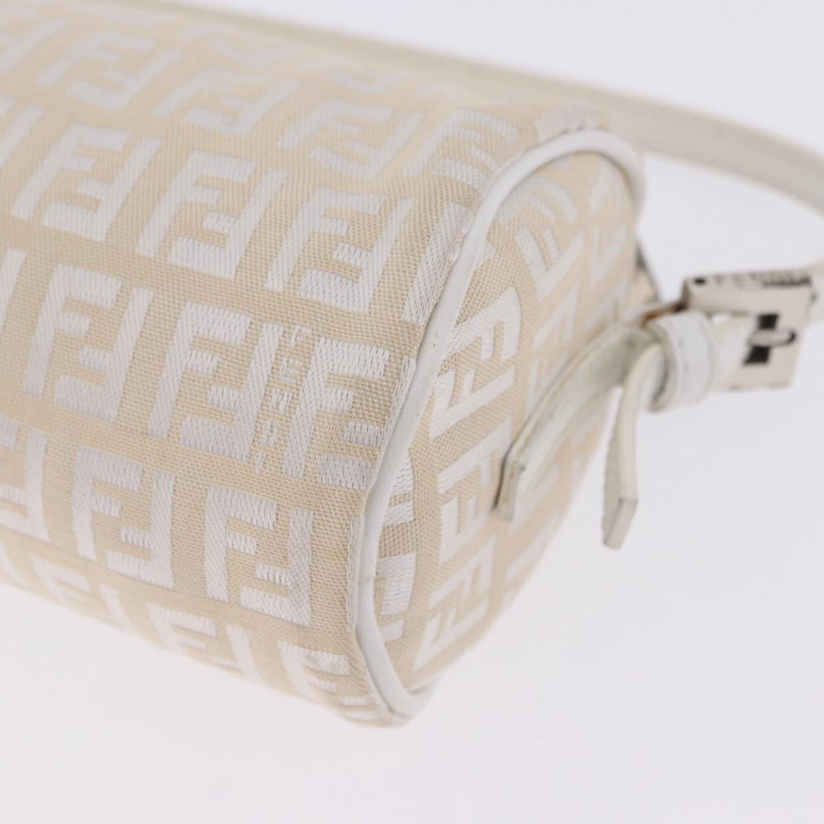 FENDI Zucchino Canvas Accessory Pouch Ivory Silver Auth 198349A