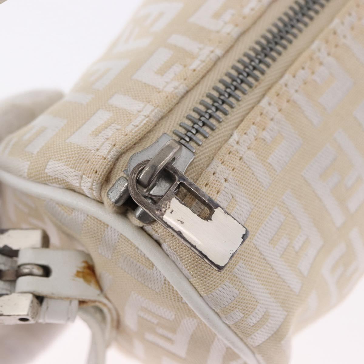 FENDI Zucchino Canvas Accessory Pouch Ivory Silver Auth 198349A