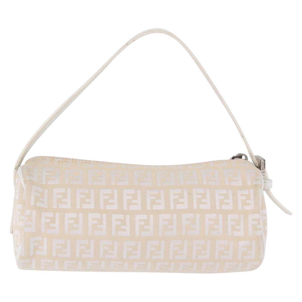 FENDI Zucchino Canvas Accessory Pouch Ivory Silver Auth 198349A