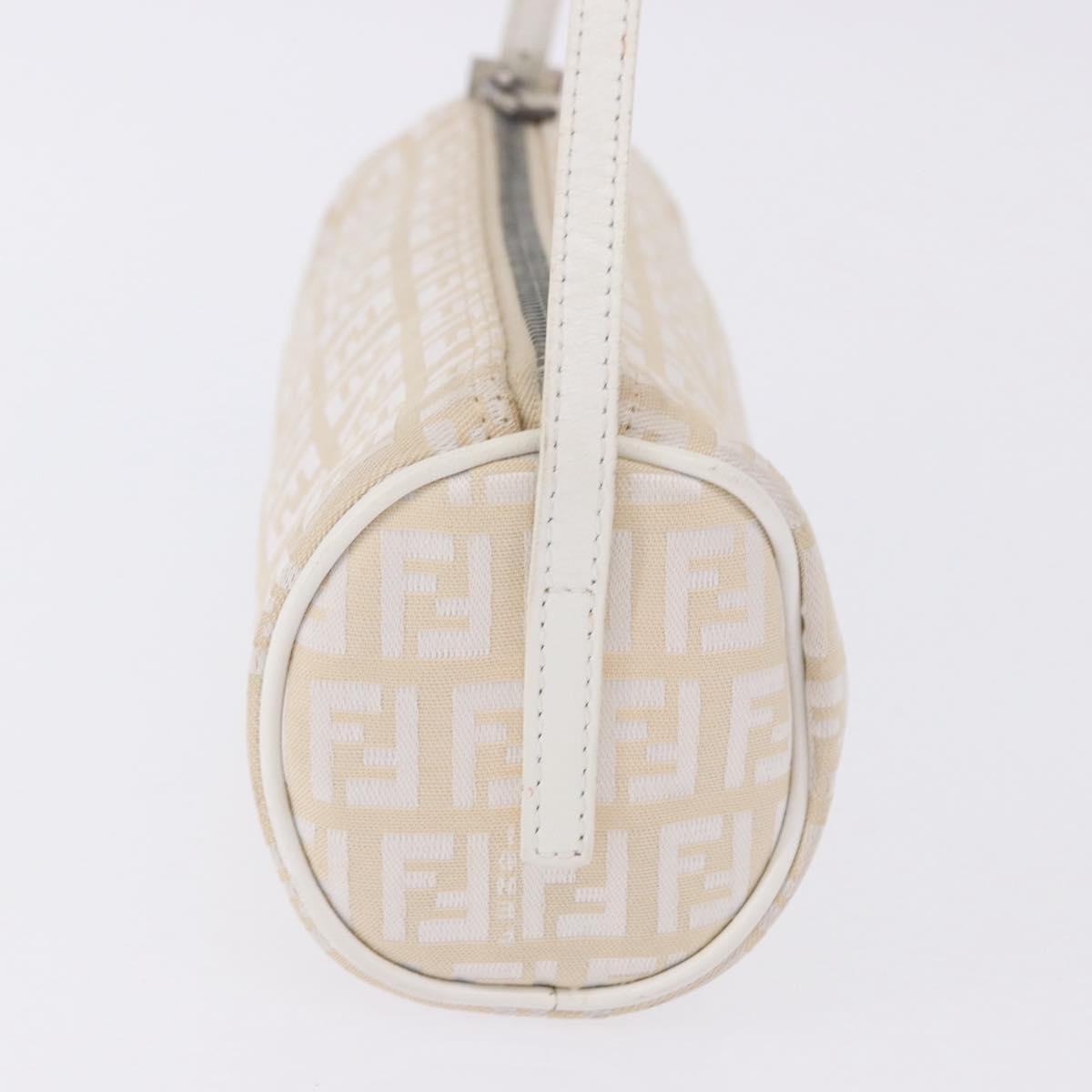FENDI Zucchino Canvas Accessory Pouch Ivory Silver Auth 198349A