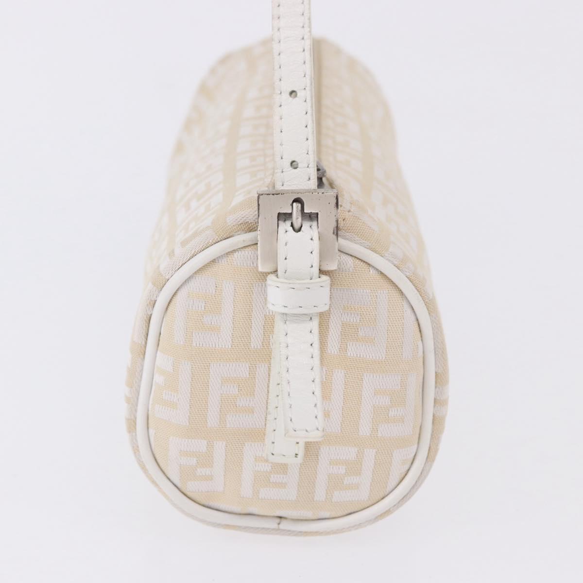 FENDI Zucchino Canvas Accessory Pouch Ivory Silver Auth 198349A