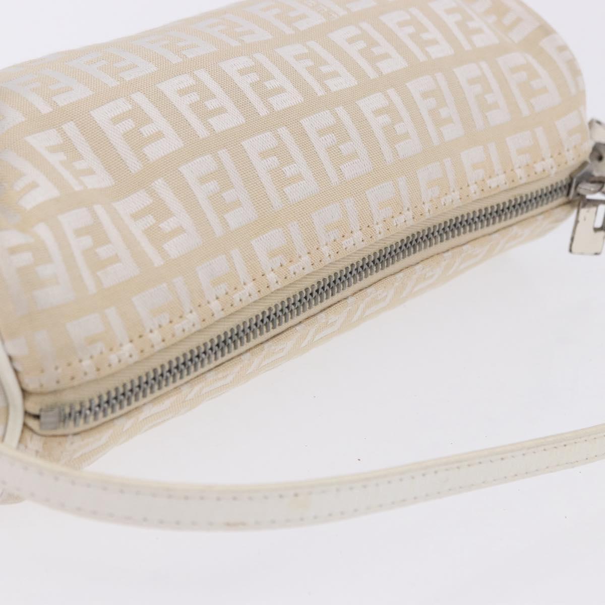 FENDI Zucchino Canvas Accessory Pouch Ivory Silver Auth 198349A