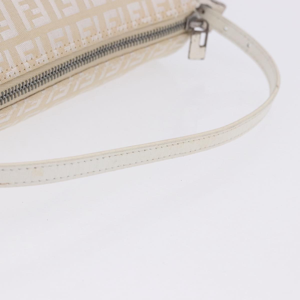 FENDI Zucchino Canvas Accessory Pouch Ivory Silver Auth 198349A