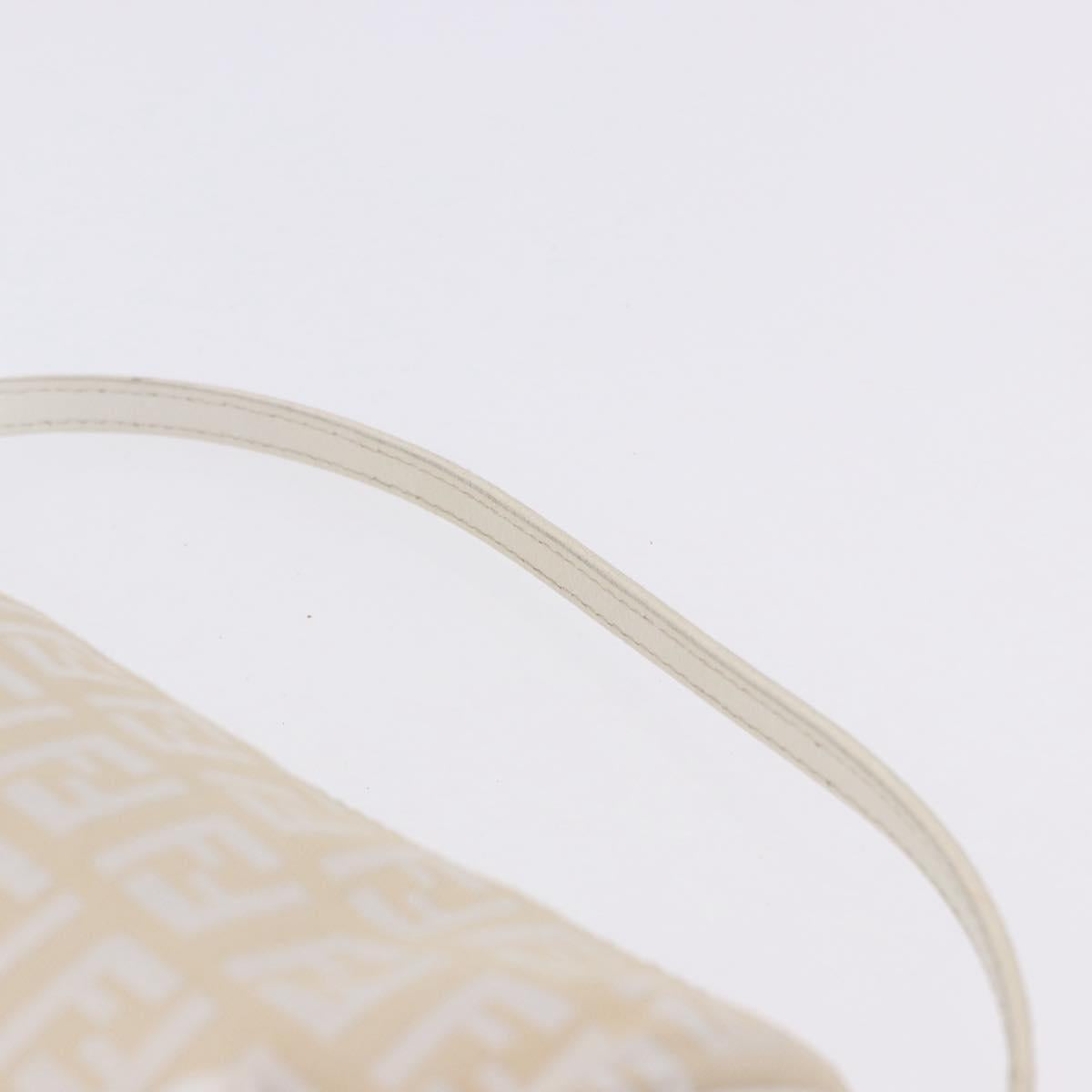 FENDI Zucchino Canvas Accessory Pouch Ivory Silver Auth 198349A