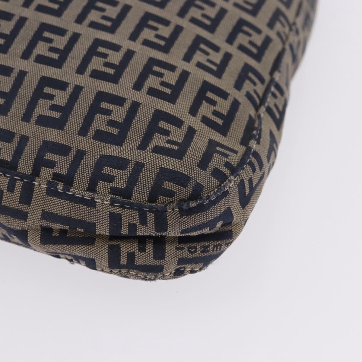 FENDI Zucchino Canvas Mamma Baguette Shoulder Bag Navy Silver Auth 198353V