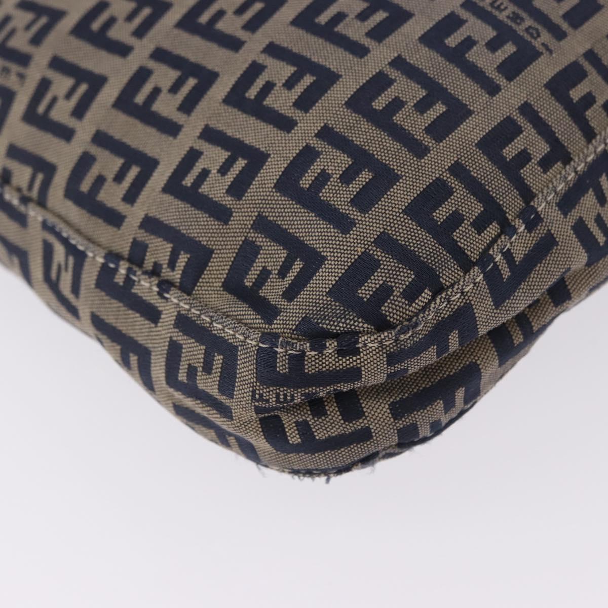 FENDI Zucchino Canvas Mamma Baguette Shoulder Bag Navy Silver Auth 198353V