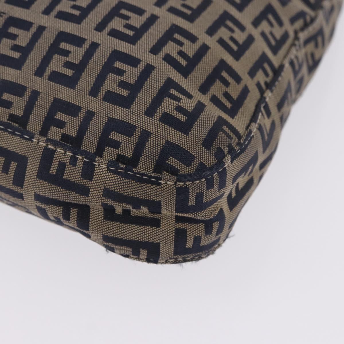 FENDI Zucchino Canvas Mamma Baguette Shoulder Bag Navy Silver Auth 198353V