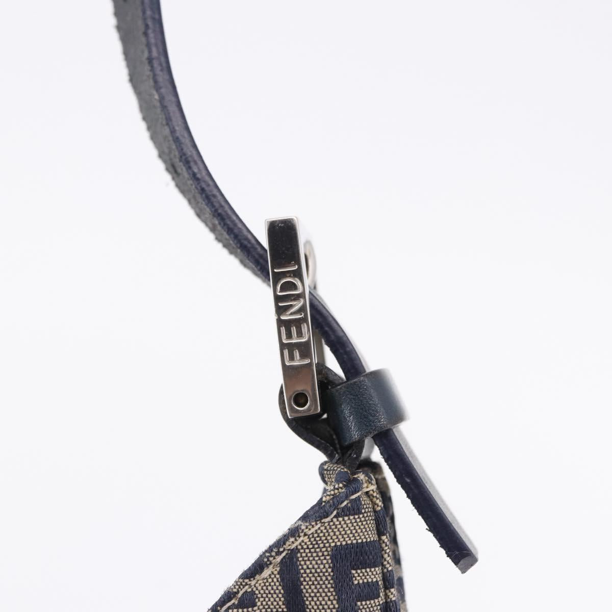 FENDI Zucchino Canvas Mamma Baguette Shoulder Bag Navy Silver Auth 198353V