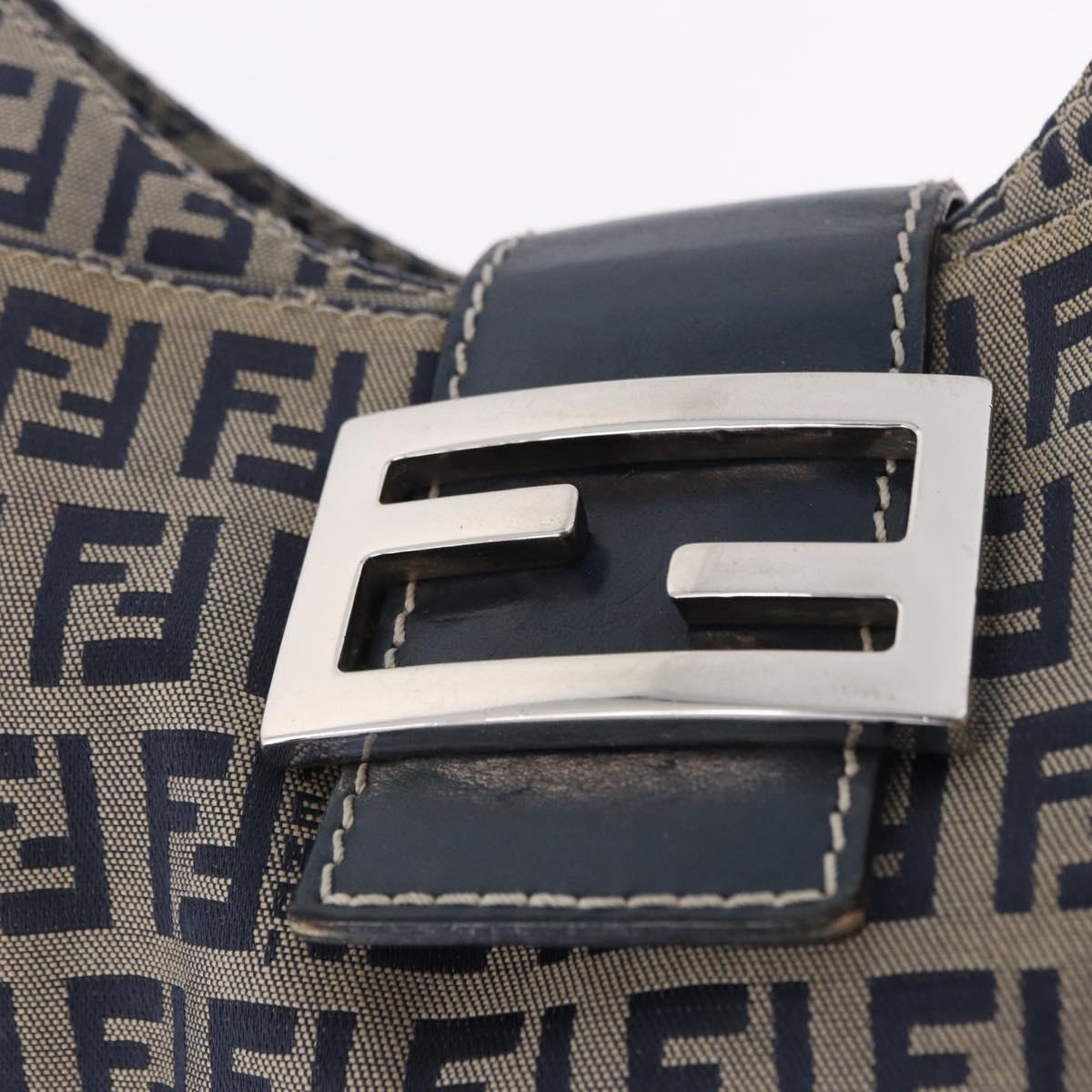 FENDI Zucchino Canvas Mamma Baguette Shoulder Bag Navy Silver Auth 198353V