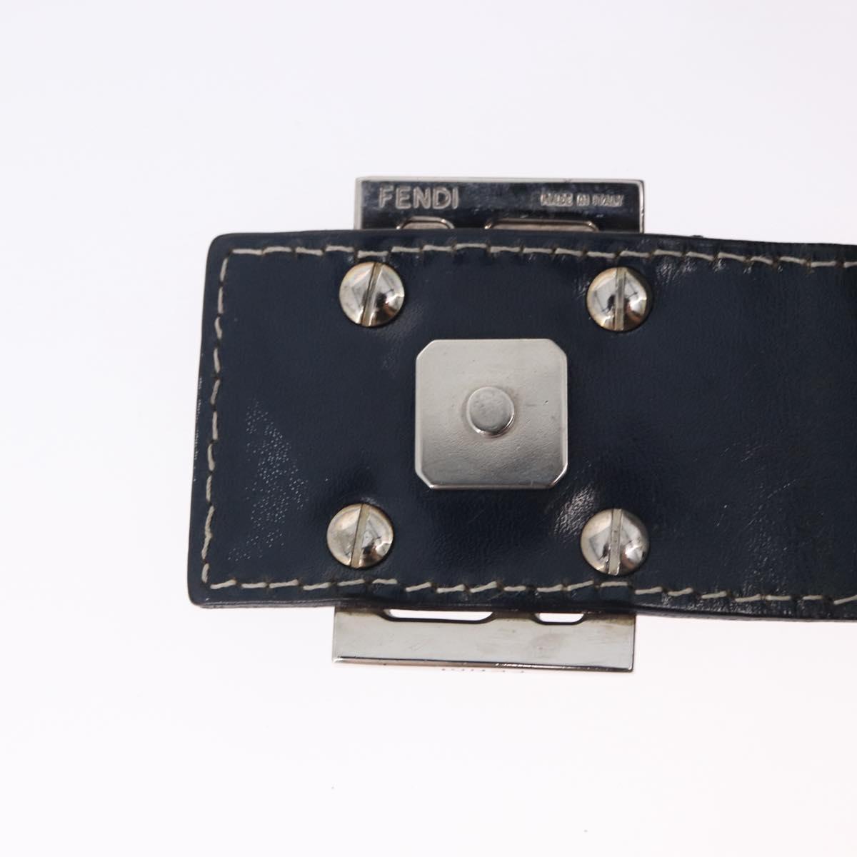 FENDI Zucchino Canvas Mamma Baguette Shoulder Bag Navy Silver Auth 198353V