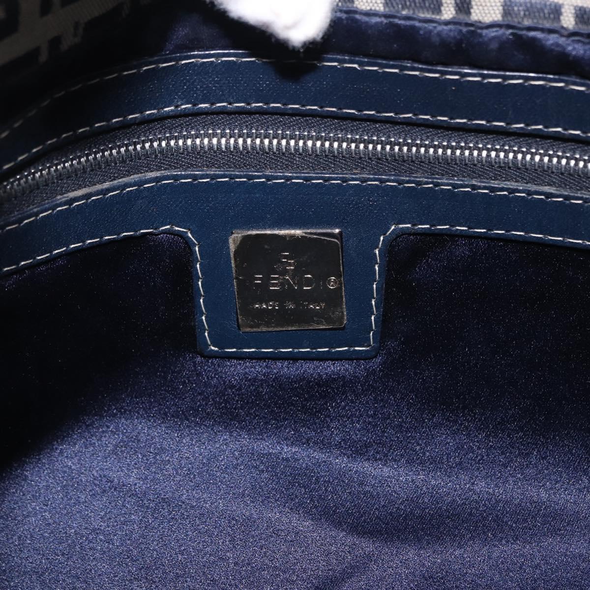 FENDI Zucchino Canvas Mamma Baguette Shoulder Bag Navy Silver Auth 198353V