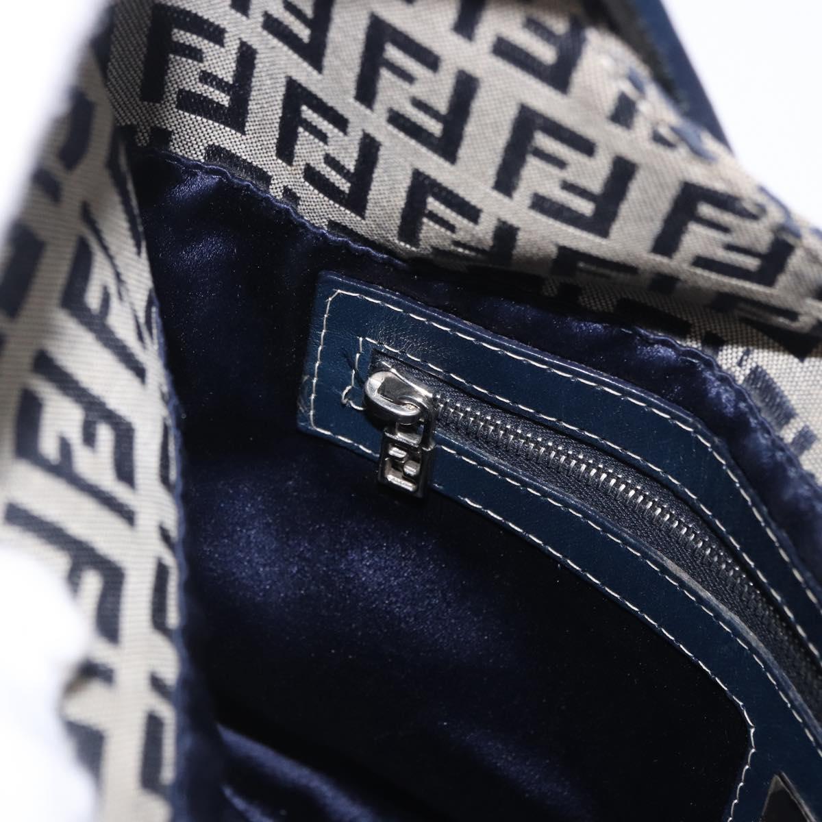 FENDI Zucchino Canvas Mamma Baguette Shoulder Bag Navy Silver Auth 198353V