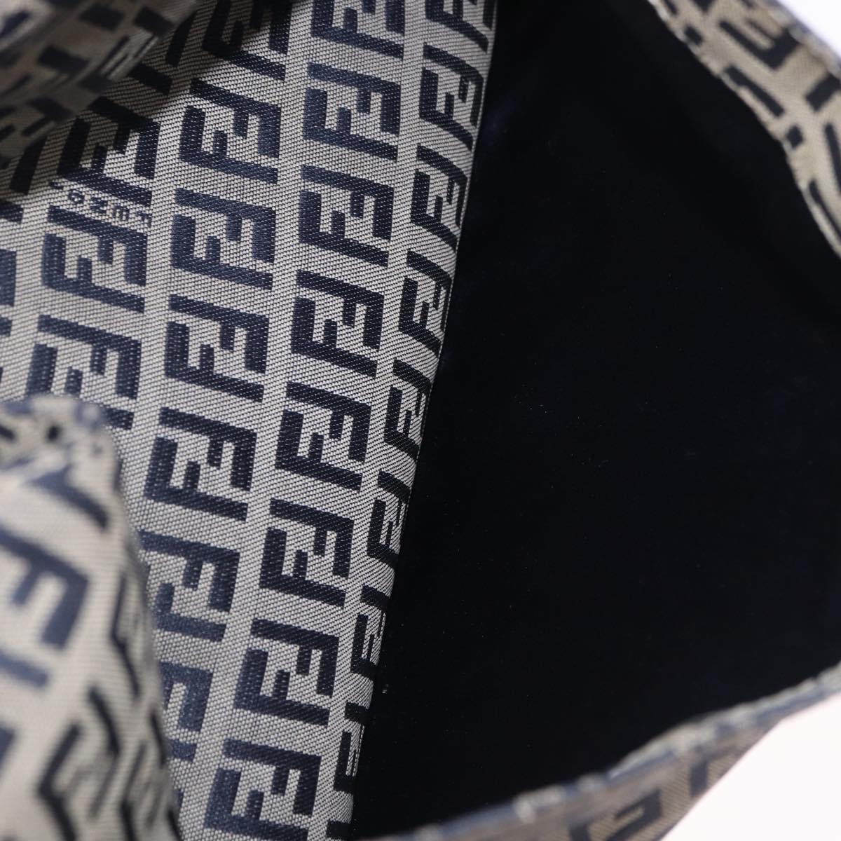FENDI Zucchino Canvas Mamma Baguette Shoulder Bag Navy Silver Auth 198353V