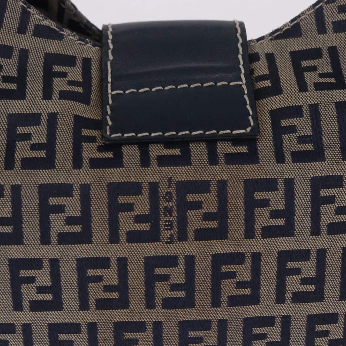 FENDI Zucchino Canvas Mamma Baguette Shoulder Bag Navy Silver Auth 198353V