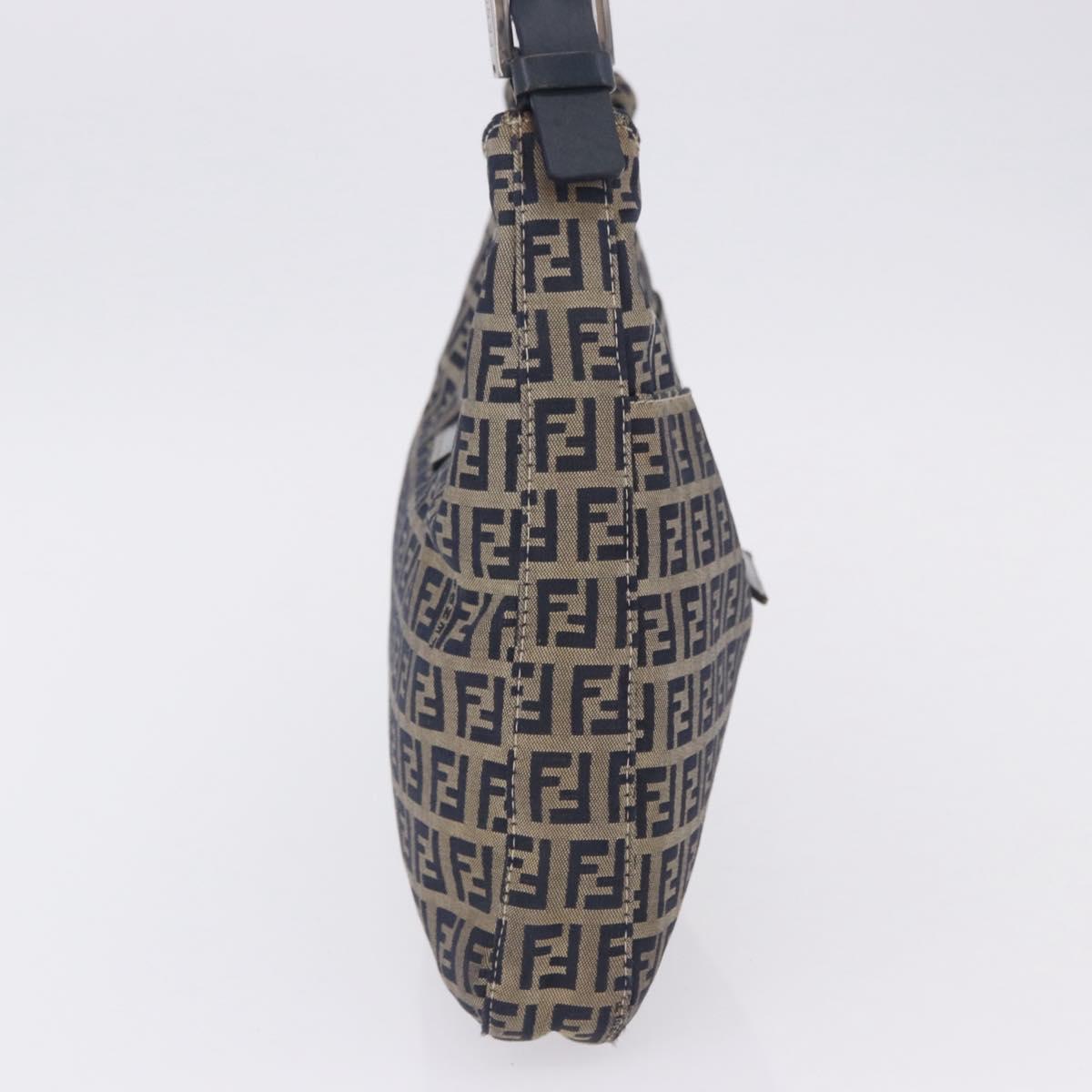 FENDI Zucchino Canvas Mamma Baguette Shoulder Bag Navy Silver Auth 198353V