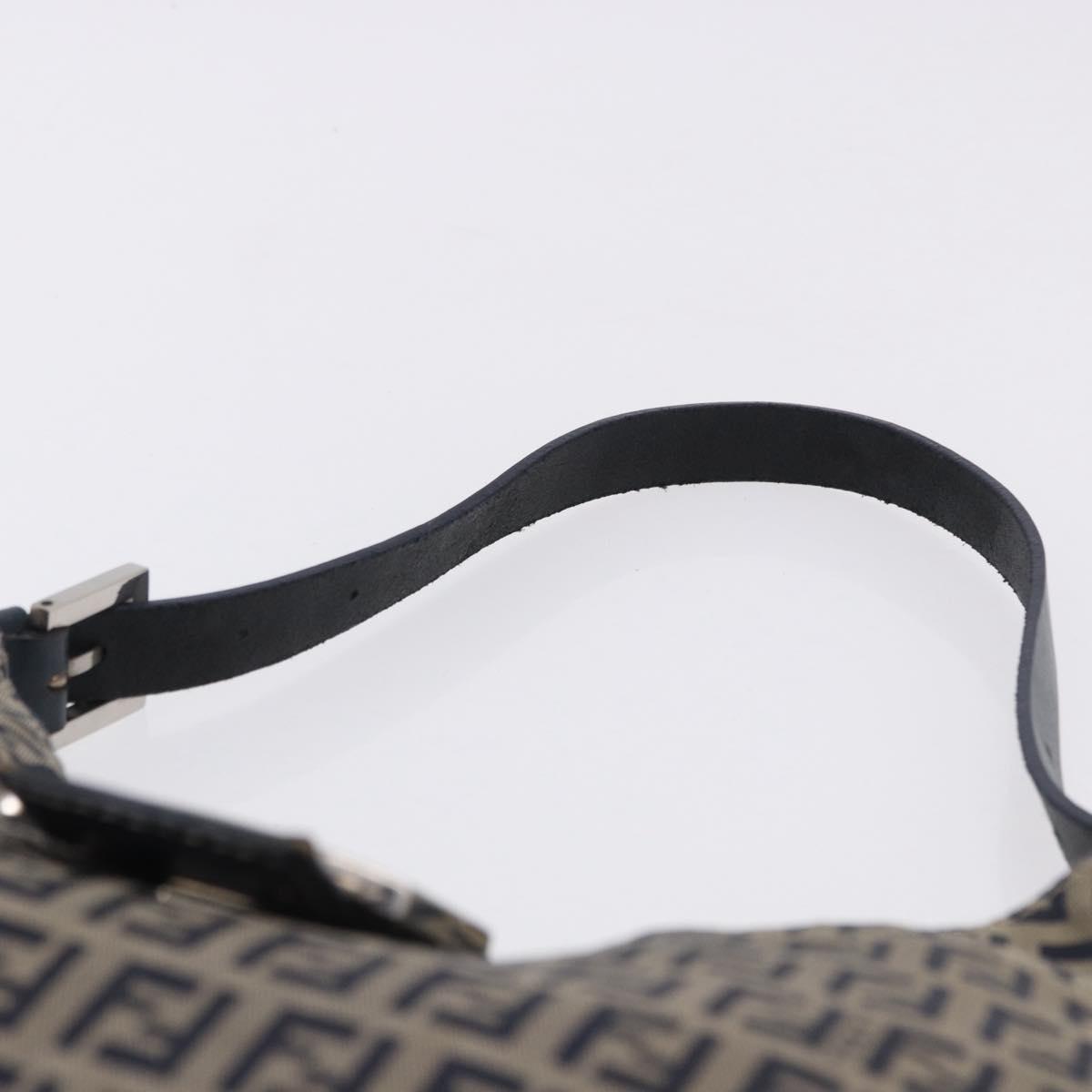 FENDI Zucchino Canvas Mamma Baguette Shoulder Bag Navy Silver Auth 198353V