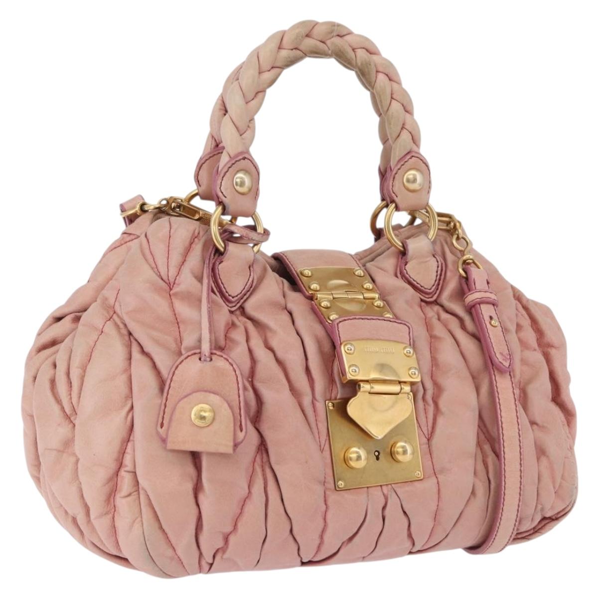 Miu Miu Matelasse Vitellolux Hand Bag Leather 2way Pink Gold Tone Auth 198354