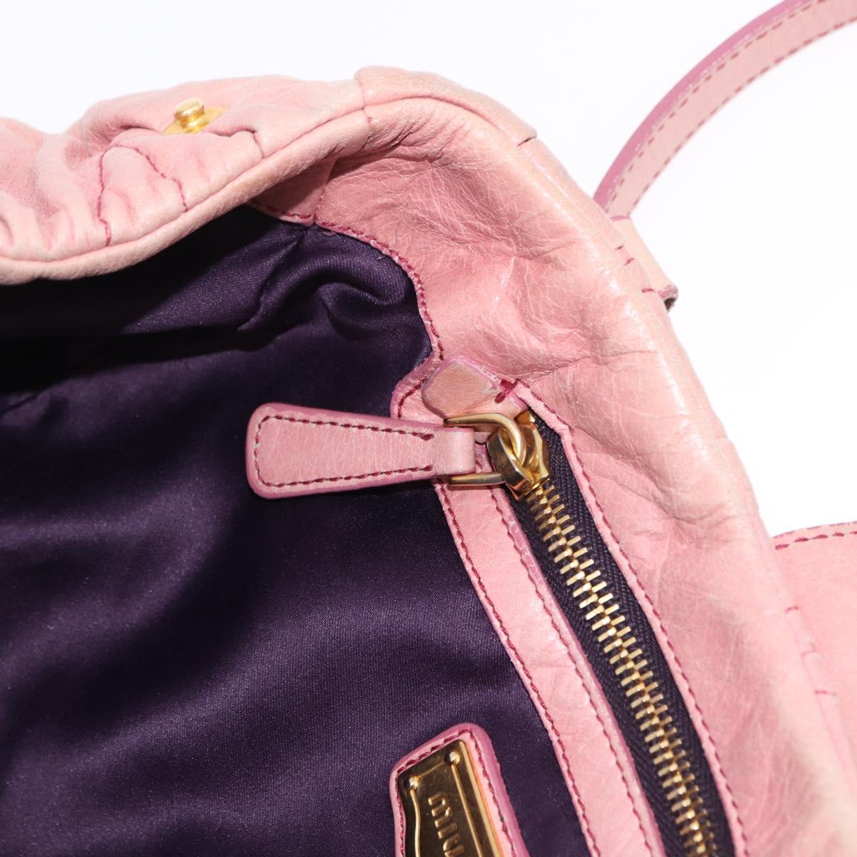 Miu Miu Matelasse Vitellolux Hand Bag Leather 2way Pink Gold Tone Auth 198354