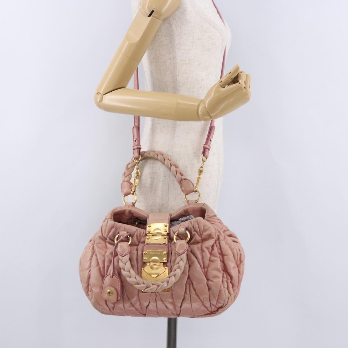 Miu Miu Matelasse Vitellolux Hand Bag Leather 2way Pink Gold Tone Auth 198354
