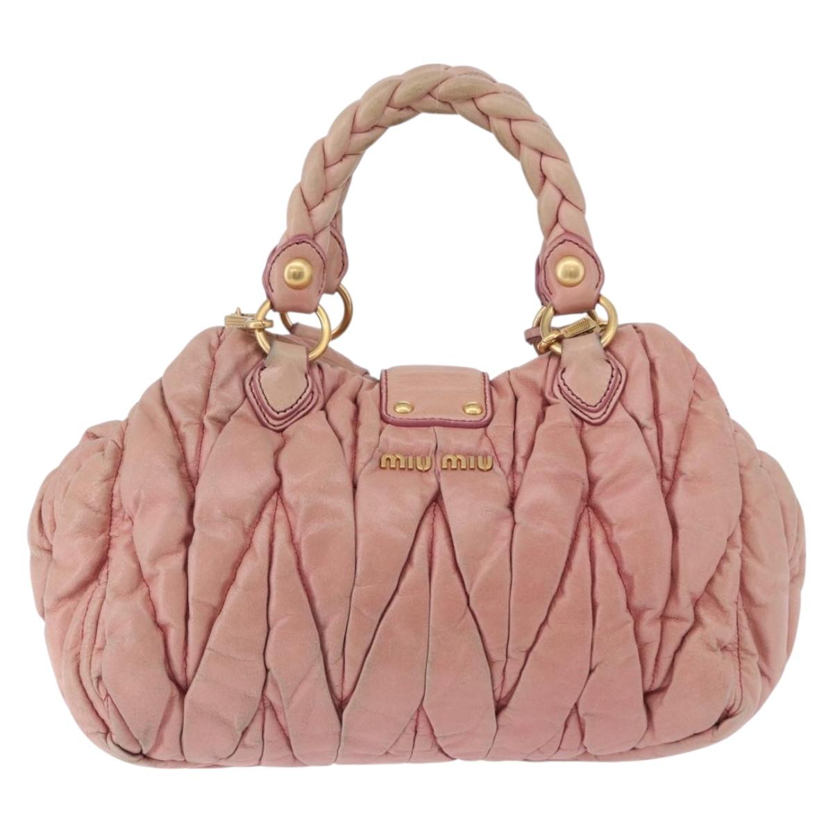 Miu Miu Matelasse Vitellolux Hand Bag Leather 2way Pink Gold Tone Auth 198354