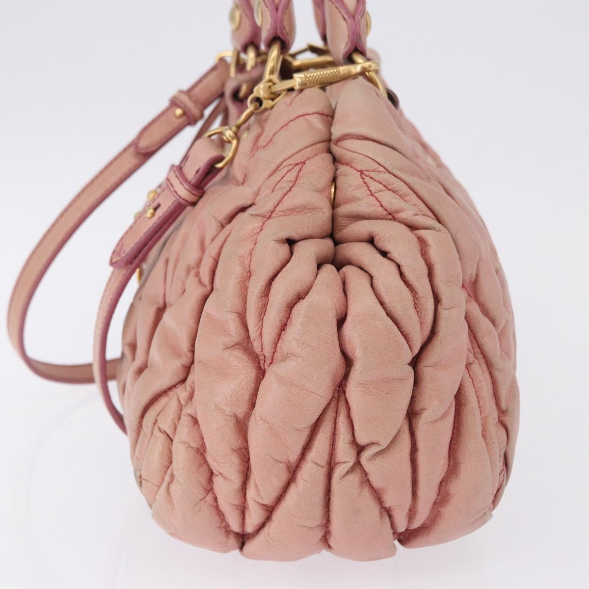 Miu Miu Matelasse Vitellolux Hand Bag Leather 2way Pink Gold Tone Auth 198354