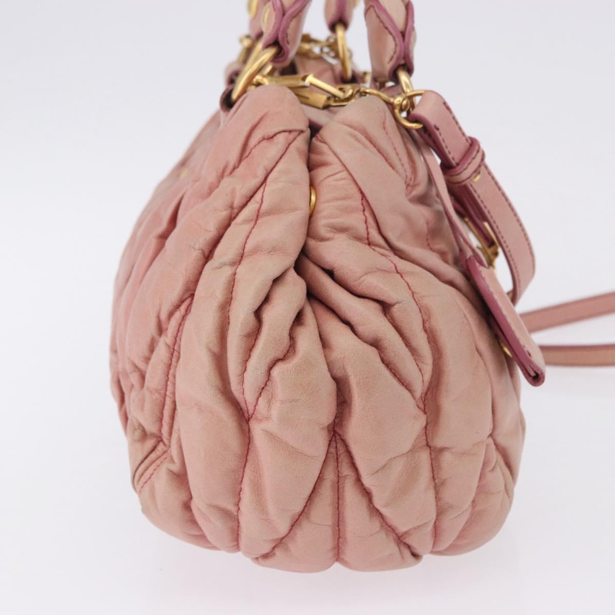 Miu Miu Matelasse Vitellolux Hand Bag Leather 2way Pink Gold Tone Auth 198354