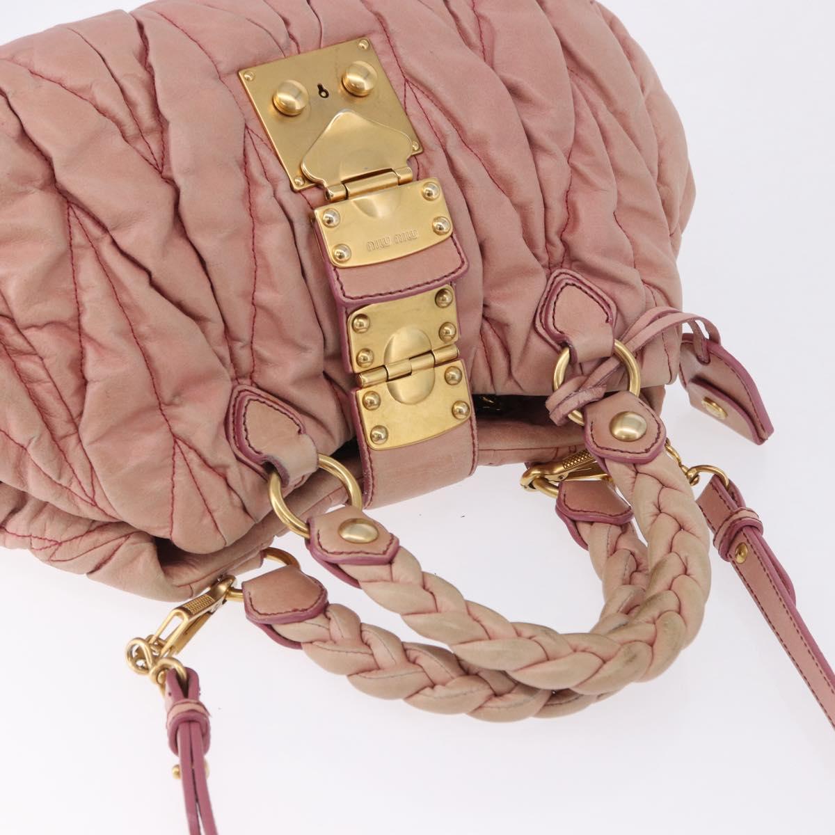 Miu Miu Matelasse Vitellolux Hand Bag Leather 2way Pink Gold Tone Auth 198354