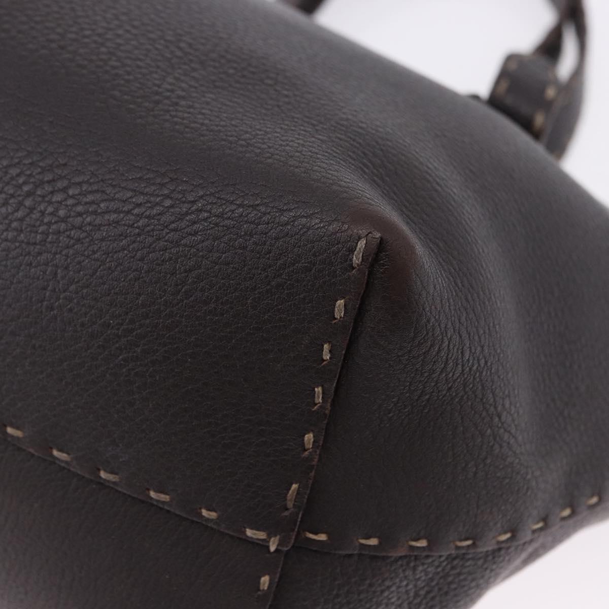 FENDI Celeria Hand Bag Leather Brown Silver 8BH135 Auth 198355A