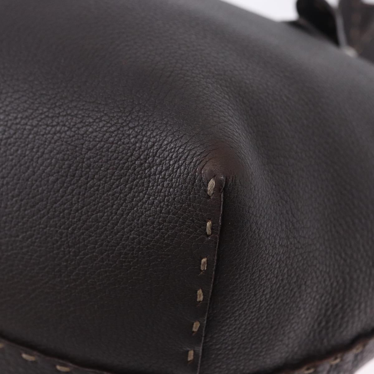FENDI Celeria Hand Bag Leather Brown Silver 8BH135 Auth 198355A