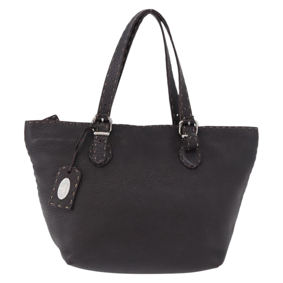 FENDI Celeria Hand Bag Leather Brown Silver 8BH135 Auth 198355A