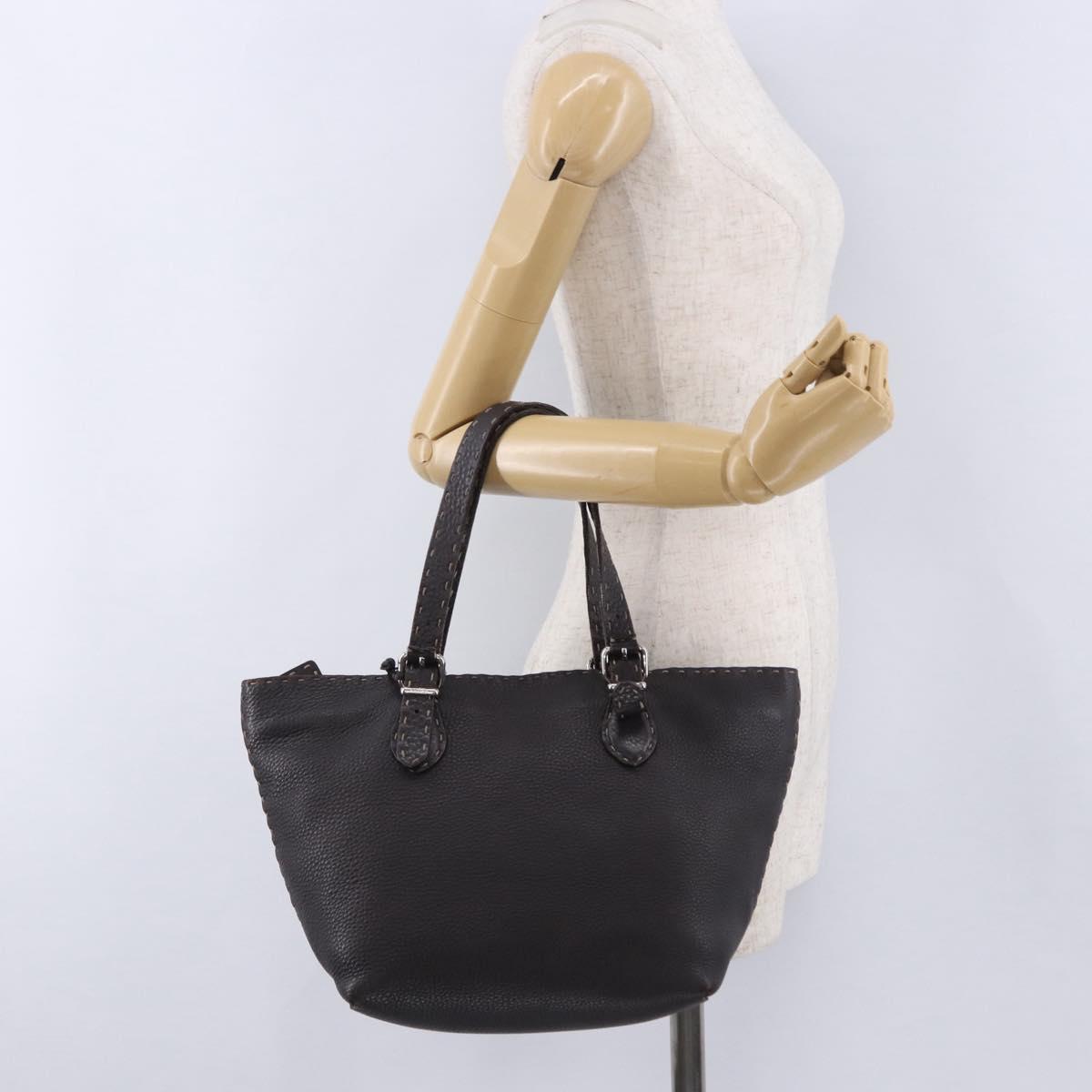 FENDI Celeria Hand Bag Leather Brown Silver 8BH135 Auth 198355A