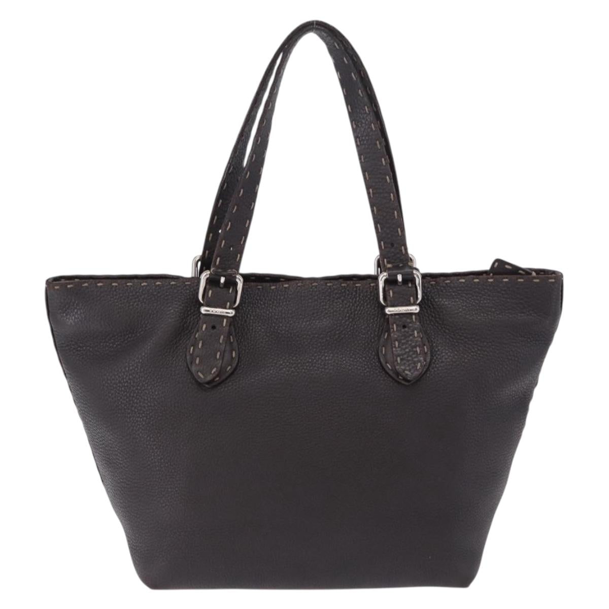 FENDI Celeria Hand Bag Leather Brown Silver 8BH135 Auth 198355A
