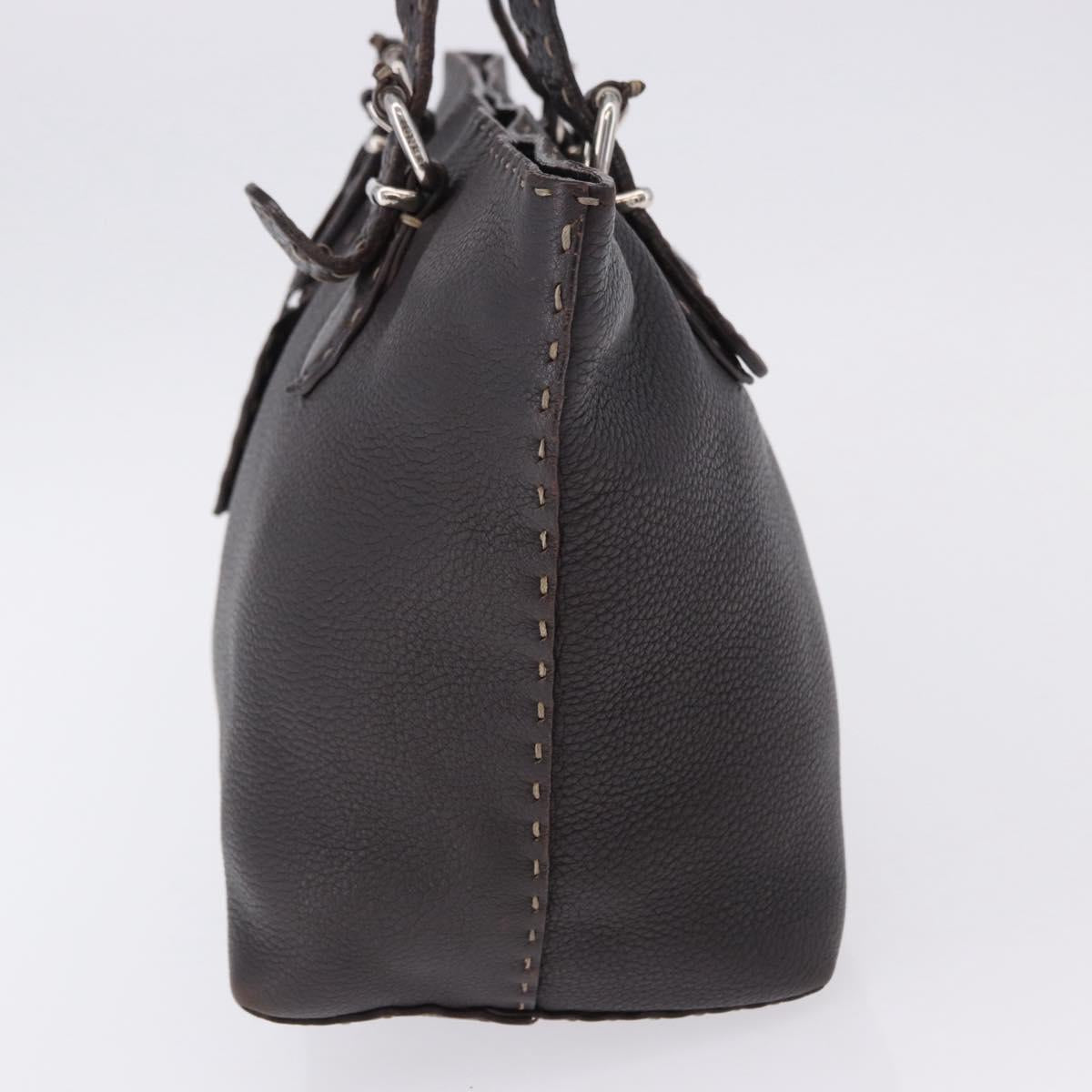 FENDI Celeria Hand Bag Leather Brown Silver 8BH135 Auth 198355A