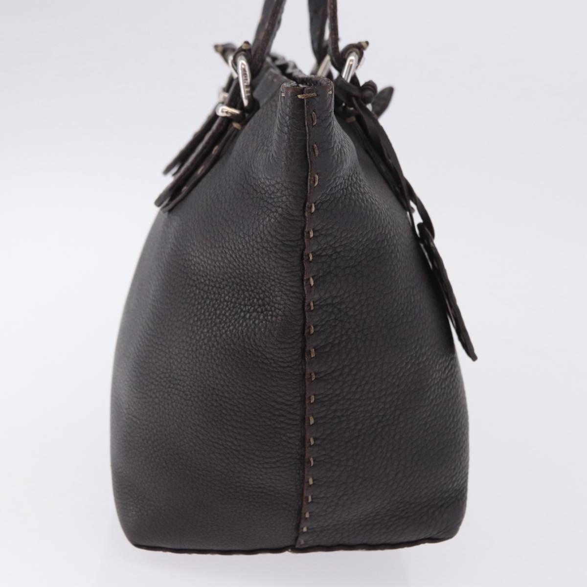 FENDI Celeria Hand Bag Leather Brown Silver 8BH135 Auth 198355A