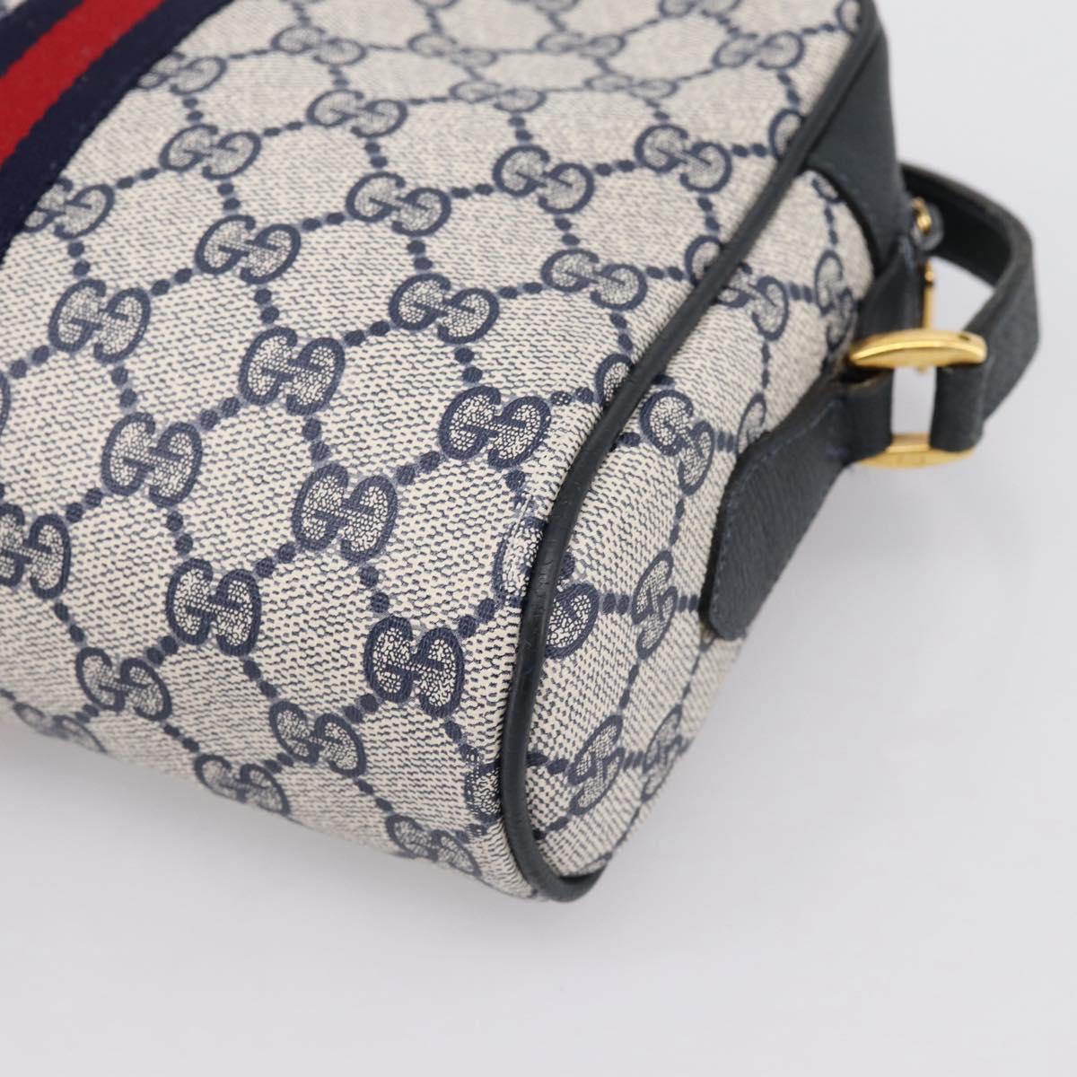 GUCCI GG Supreme Sherry Line Shoulder Bag PVC Navy Gold 120 02 004 Auth 198356