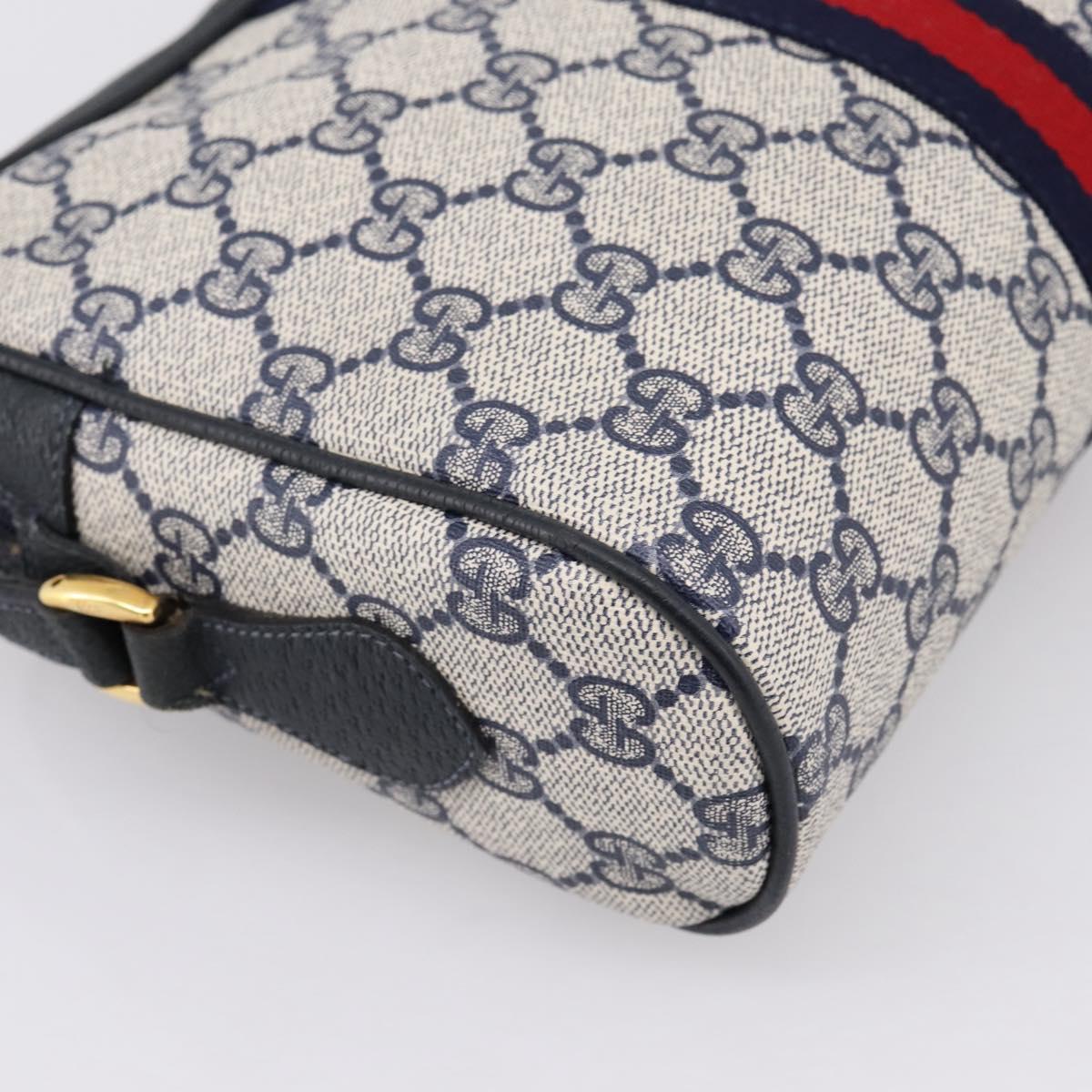 GUCCI GG Supreme Sherry Line Shoulder Bag PVC Navy Gold 120 02 004 Auth 198356