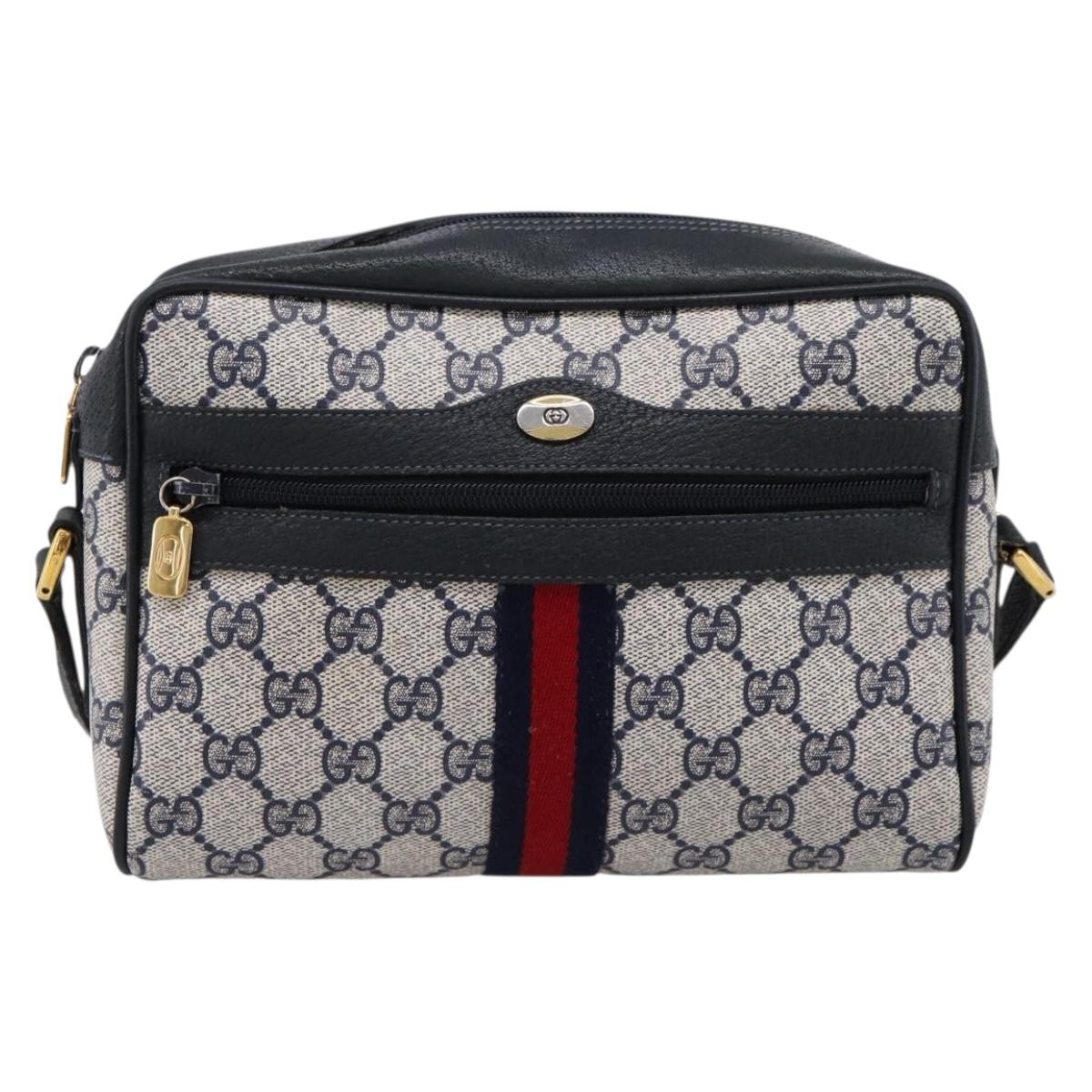 GUCCI GG Supreme Sherry Line Shoulder Bag PVC Navy Gold 120 02 004 Auth 198356