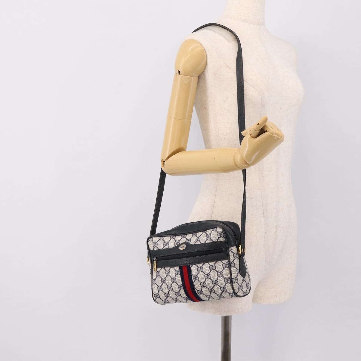 GUCCI GG Supreme Sherry Line Shoulder Bag PVC Navy Gold 120 02 004 Auth 198356