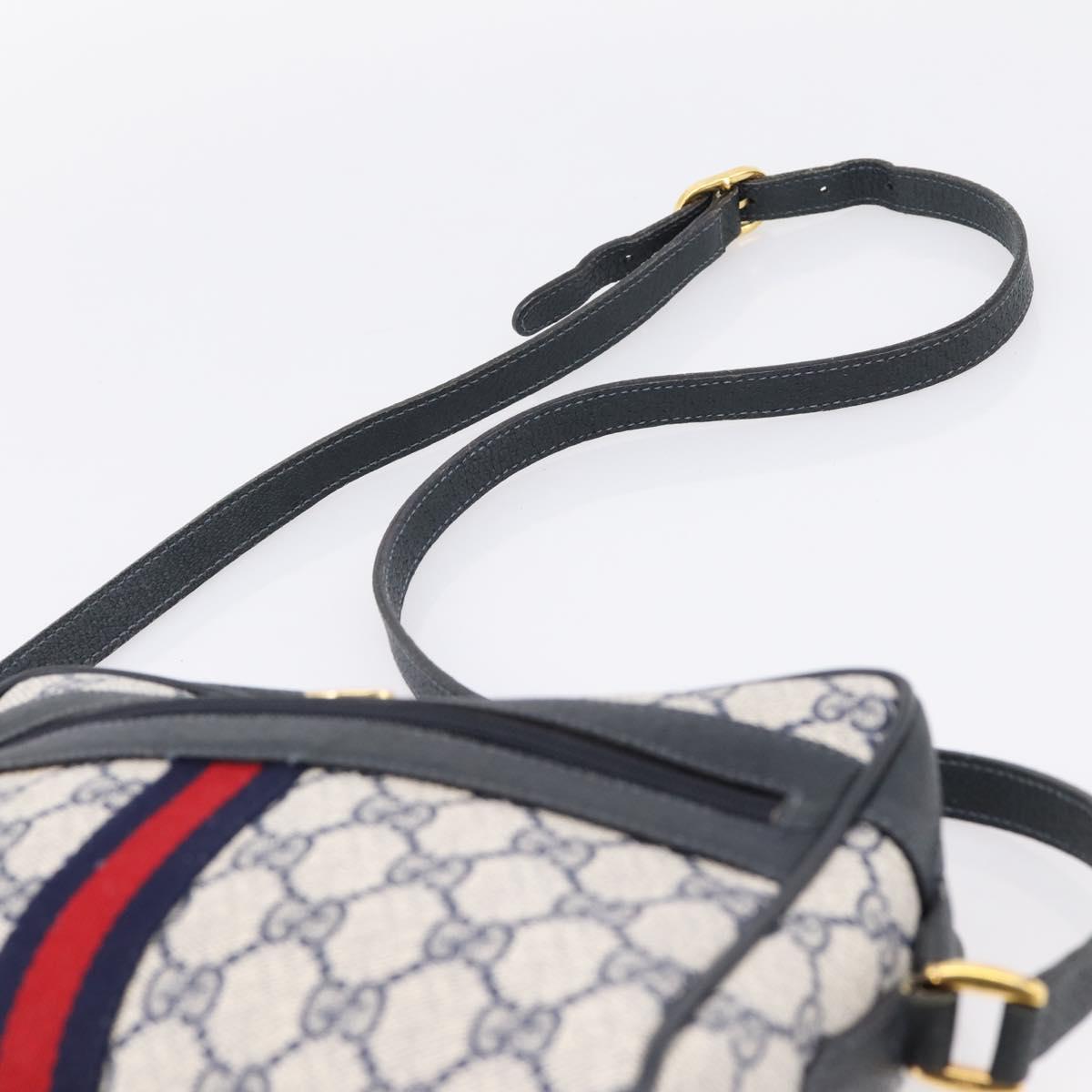 GUCCI GG Supreme Sherry Line Shoulder Bag PVC Navy Gold 120 02 004 Auth 198356
