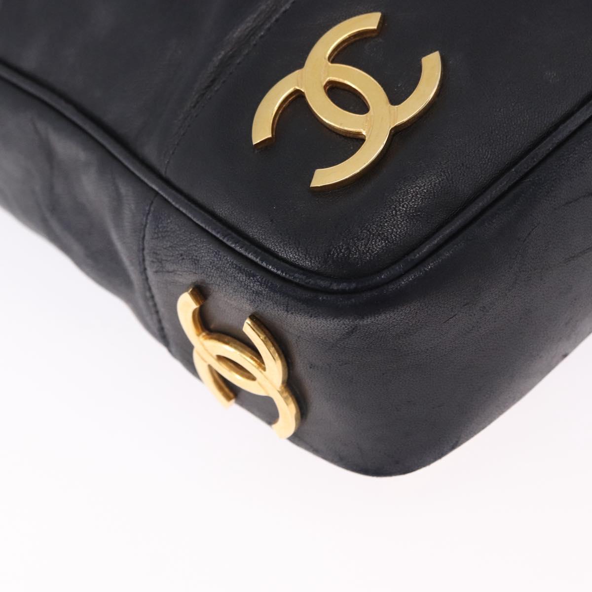 CHANEL Triple Coco Chain Shoulder Tote Bag Leather Black Gold CC Auth 198357