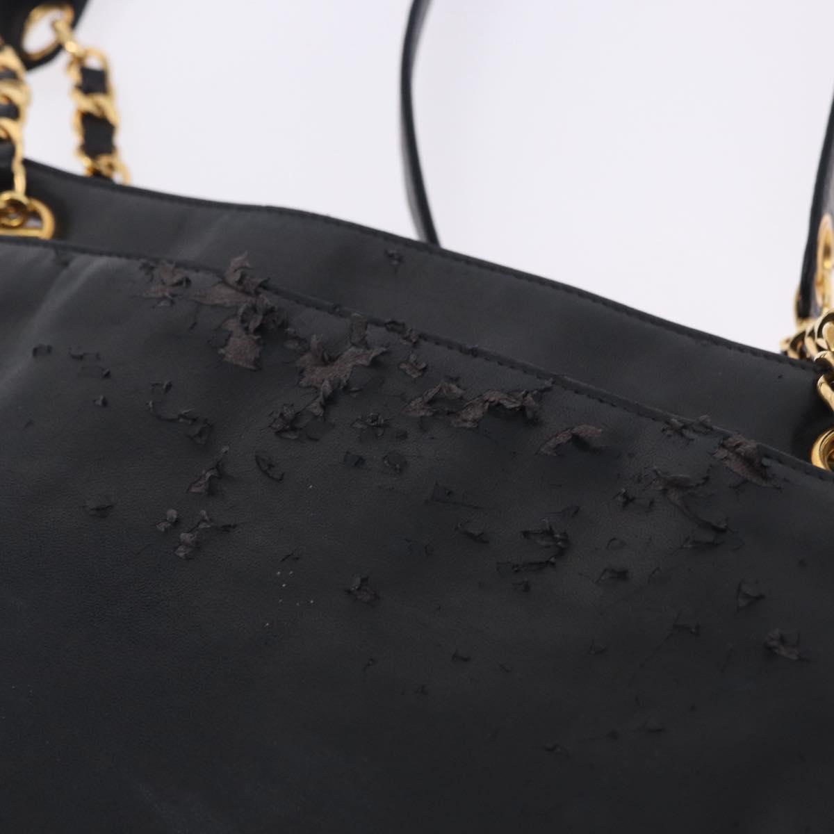 CHANEL Triple Coco Chain Shoulder Tote Bag Leather Black Gold CC Auth 198357