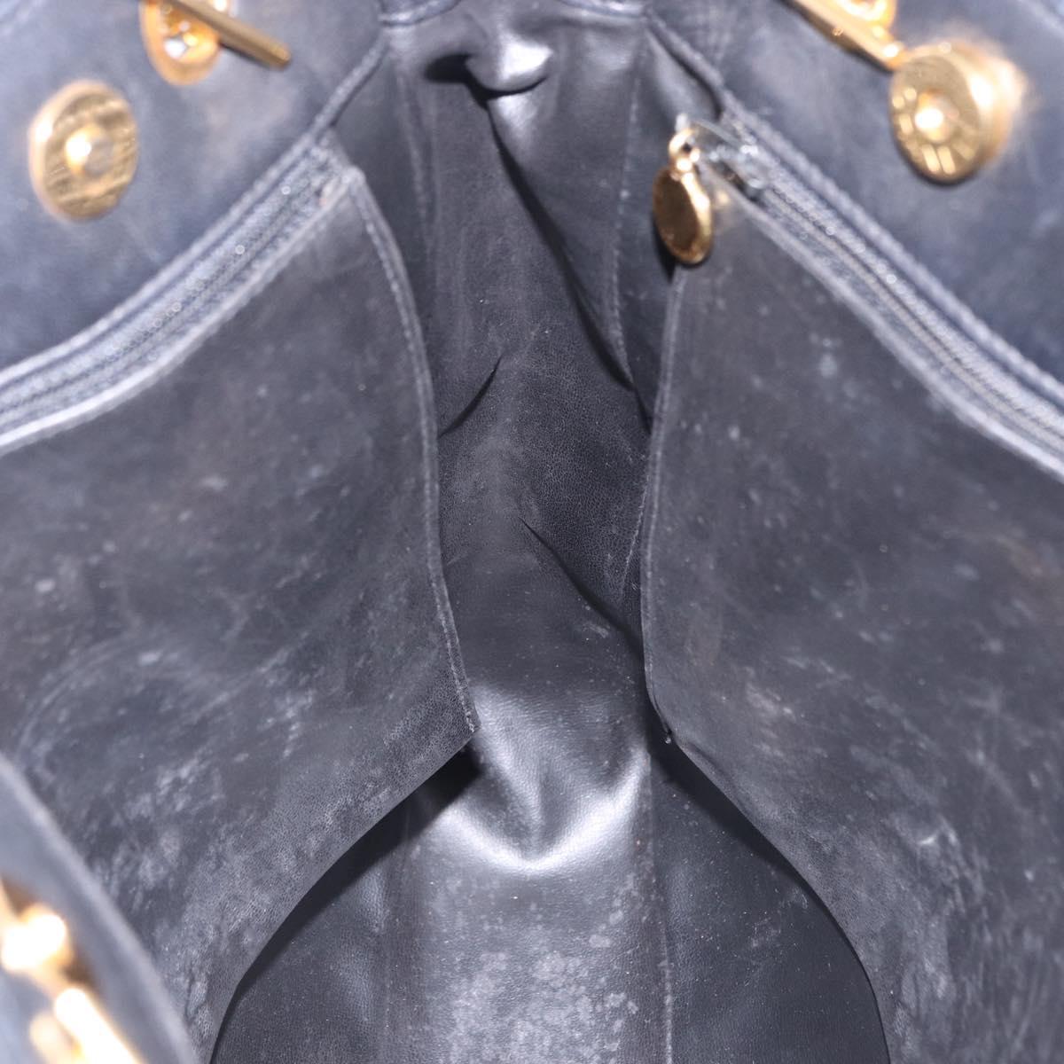 CHANEL Triple Coco Chain Shoulder Tote Bag Leather Black Gold CC Auth 198357